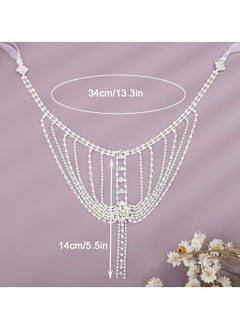 SYOSI Women Body Chain, SYOSI Rhinestone Shoulder Chain with Tassels, Fringe Shoulder Chain, Bridal Wedding Jewelry Wedding Arm Chain, Rhinestone Underwear Bra Chain, Party Body Accessories(Silver)  - Image 3