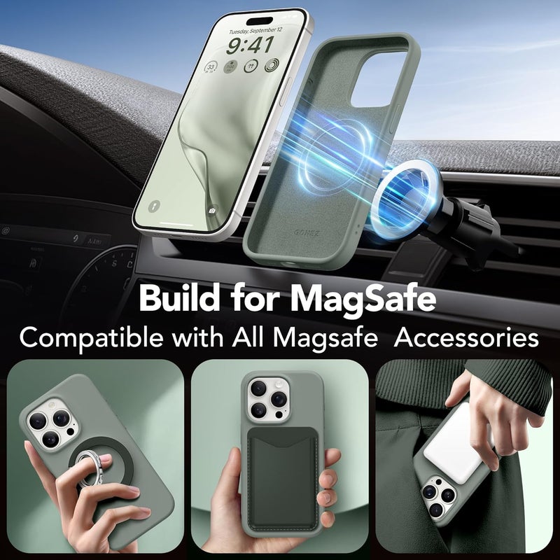 GONEZ Magnetic for iPhone 15 Pro Case, Compatible with MagSafe, [Screen Protector + Camera Lens Protector], Silicone Shockproof Anti-Scratch Protective Phone Case 6.1 inch, Calke Green - Image 3