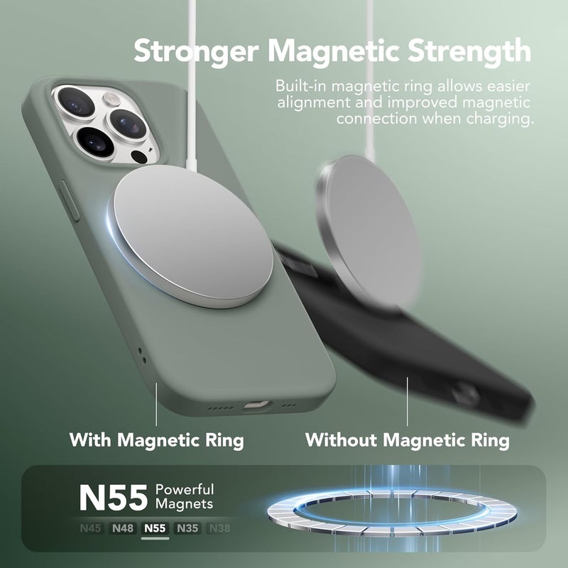 GONEZ Magnetic for iPhone 15 Pro Case, Compatible with MagSafe, [Screen Protector + Camera Lens Protector], Silicone Shockproof Anti-Scratch Protective Phone Case 6.1 inch, Calke Green - Image 2