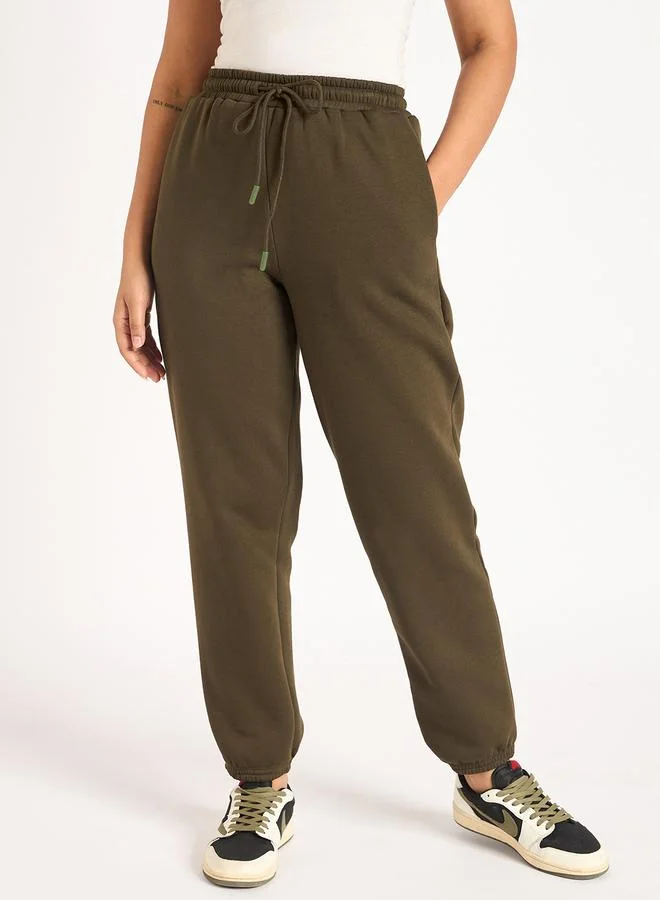 Women Olive Fleece Joggers