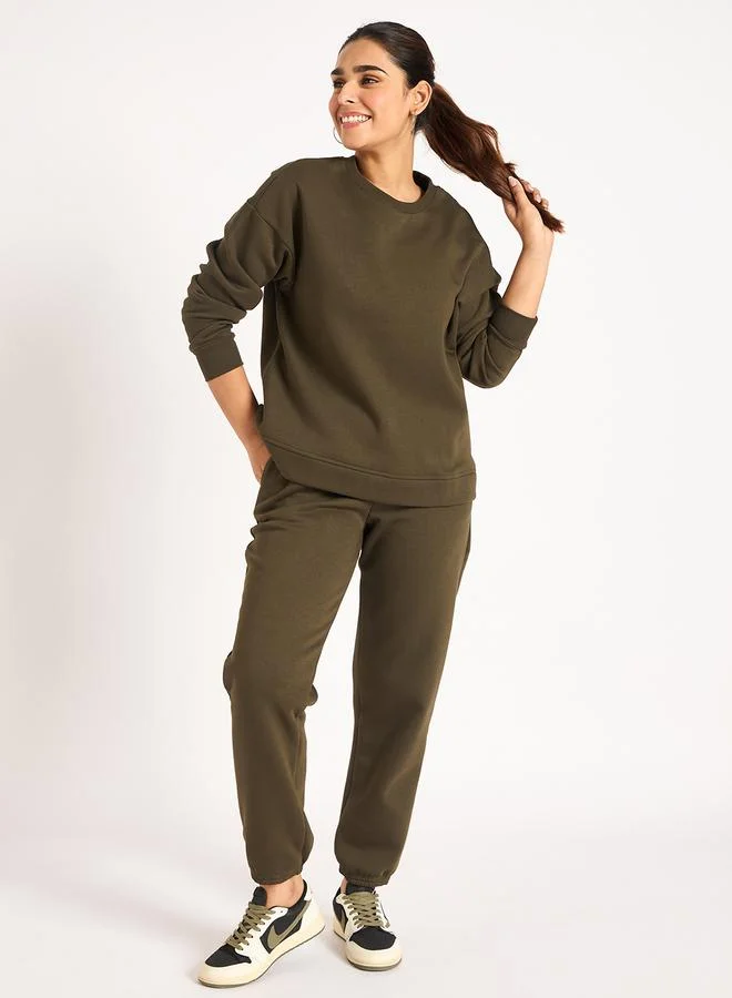 Femmella  Women Olive Fleece Joggers for Women | Best Price UAE