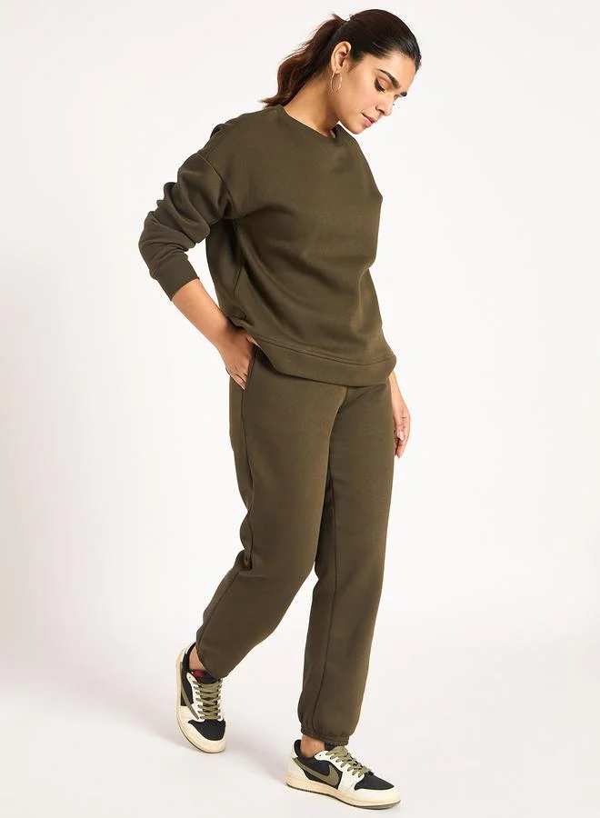 Femmella  Women Olive Fleece Joggers for Women | Best Price UAE