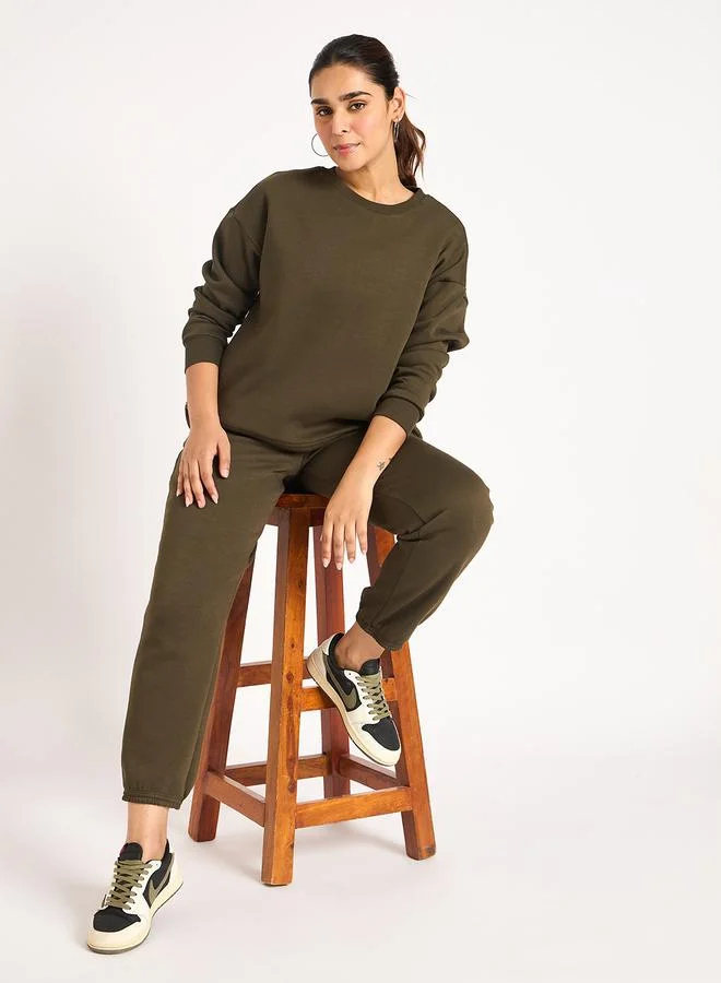 Femmella  Women Olive Fleece Joggers for Women | Best Price UAE