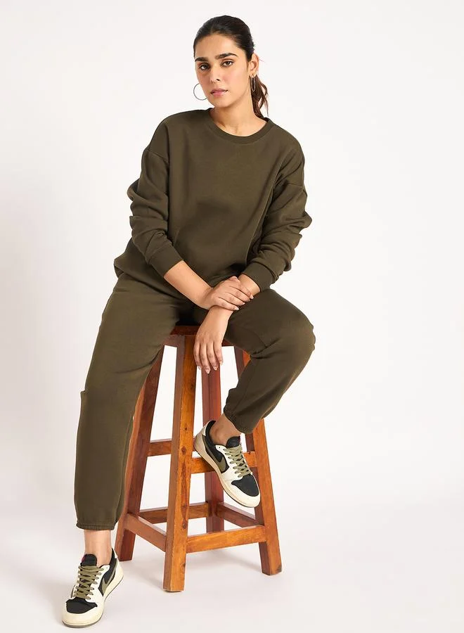 Femmella  Women Olive Fleece Joggers for Women | Best Price UAE