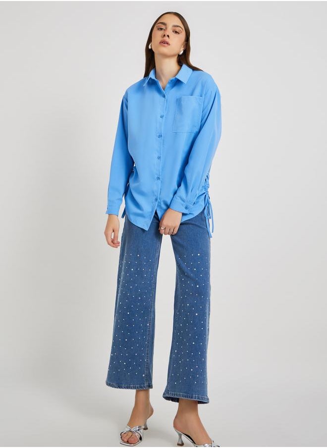 Take Two Take Two Solid Drawstring Detail Oversized Shirt  - Image 2