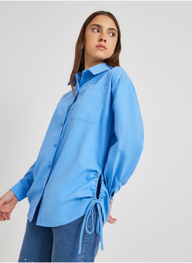 Take Two Take Two Solid Drawstring Detail Oversized Shirt  - Image 1