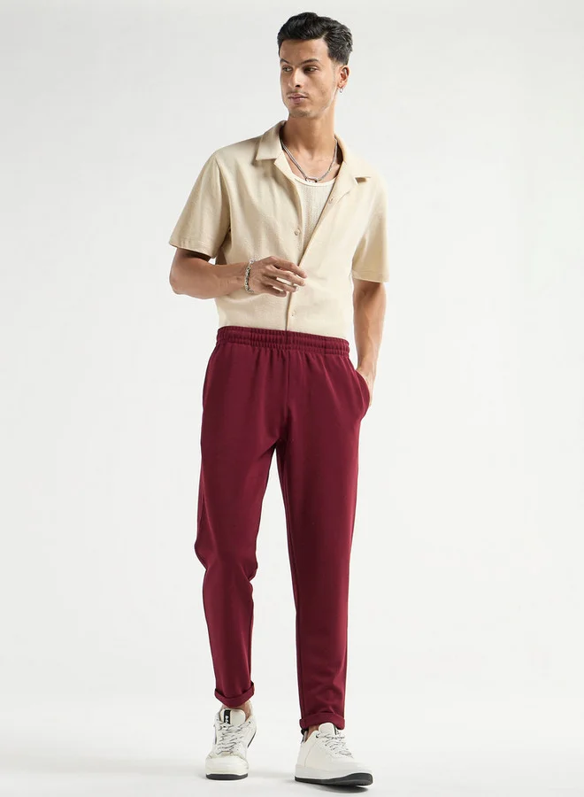Splash FAV Textured Regular Fit Pants with Flexi Waist and Pockets