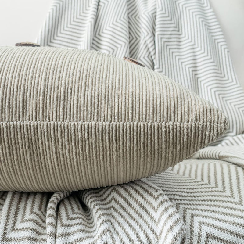 HWY 50 Light Grey Gray Chenille Throw Pillow Covers 12x20 Inch with Triple Buttons, Soft Farmhouse Accent Decorative Cushion Cases for Couch Sofa Living Room Pack of 2 Rectangle - Image 5