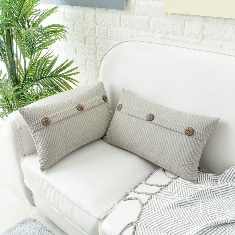 HWY 50 Light Grey Gray Chenille Throw Pillow Covers 12x20 Inch with Triple Buttons, Soft Farmhouse Accent Decorative Cushion Cases for Couch Sofa Living Room Pack of 2 Rectangle - Image 3
