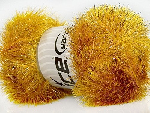 Large 100 Gram Skein Gold Eyelash Dazzle Metallic Eyelash Yarn