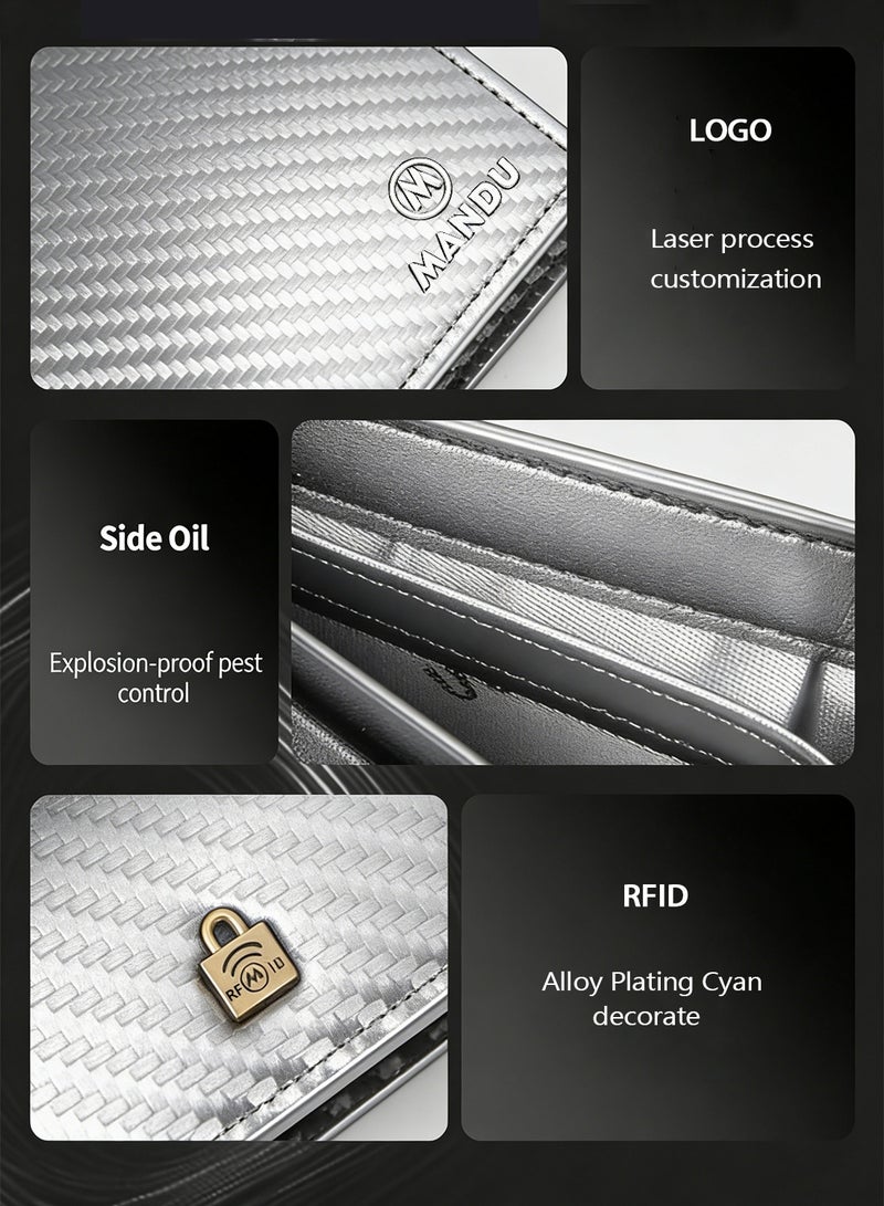 MANDU Leather Wallet for Men,Sleek Silver Gray Business Wallet – RFID Blocking Carbon Fiber - Birthday Gifts for Men, Son, Grandpa, and Boyfriend, Wedding, Anniversary, Graduate - Image 4