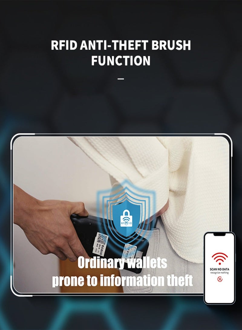 نزهة محفظة رجالية من الجلد مع ألياف الكربون، مزودة بتقنية حجب الـ RFID، مع صندوق هدايا - رمادي - Image 4