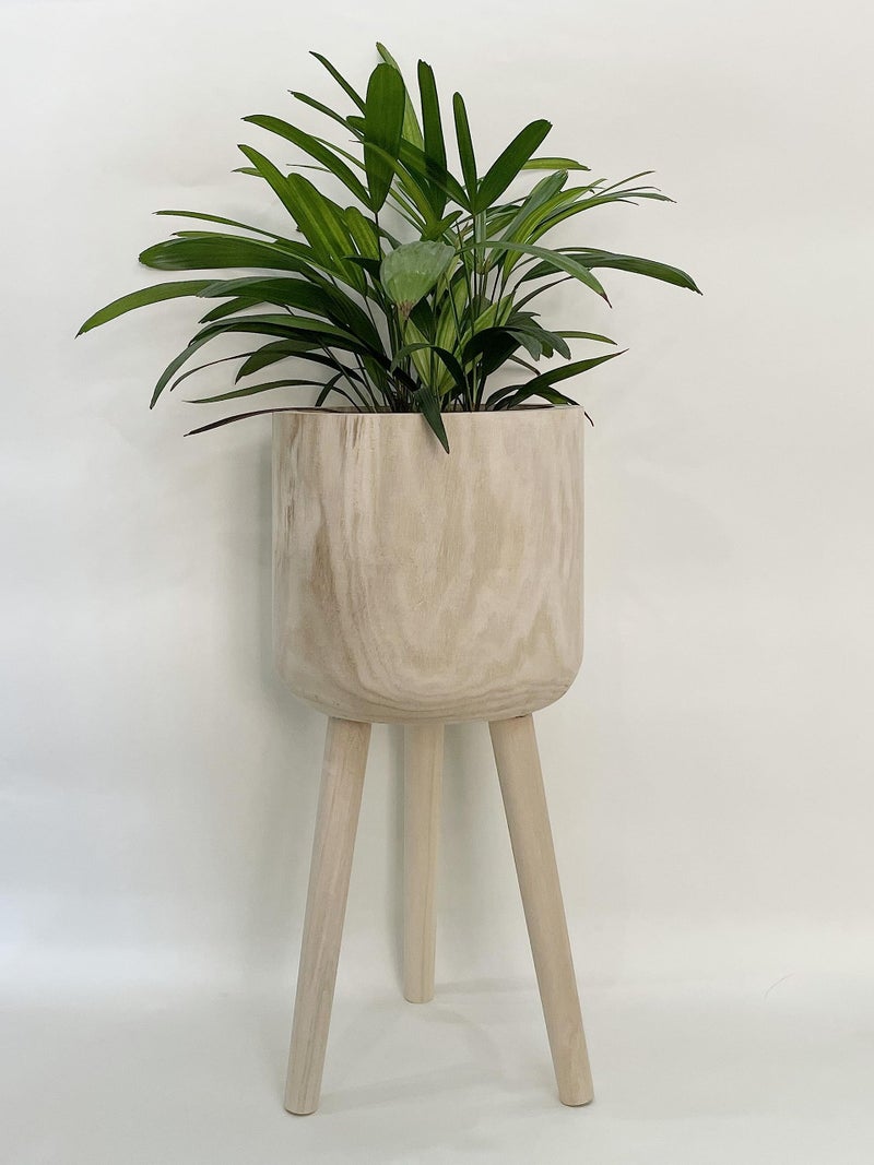 YISSEN RISEON Handmade Mid Century Modern Wood Planter, Rustic Indoor Flower Pot Plant Stand,Large Floor Planter (Large) - Image 1