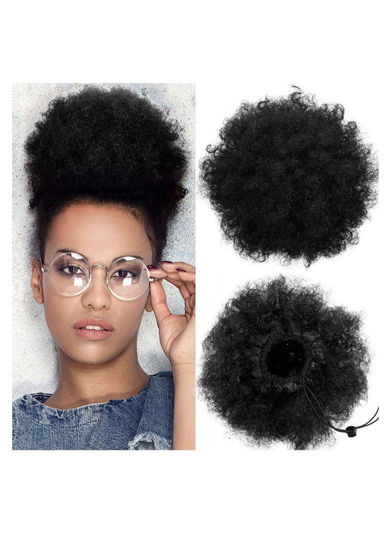 Estelle Puff Drawstring Ponytail With Synthetic Short Curly Hair,Afro Bun , Afro Chignon Hair Pieces ,Updo Hair Extensions, medium size ,natural Black - Image 1