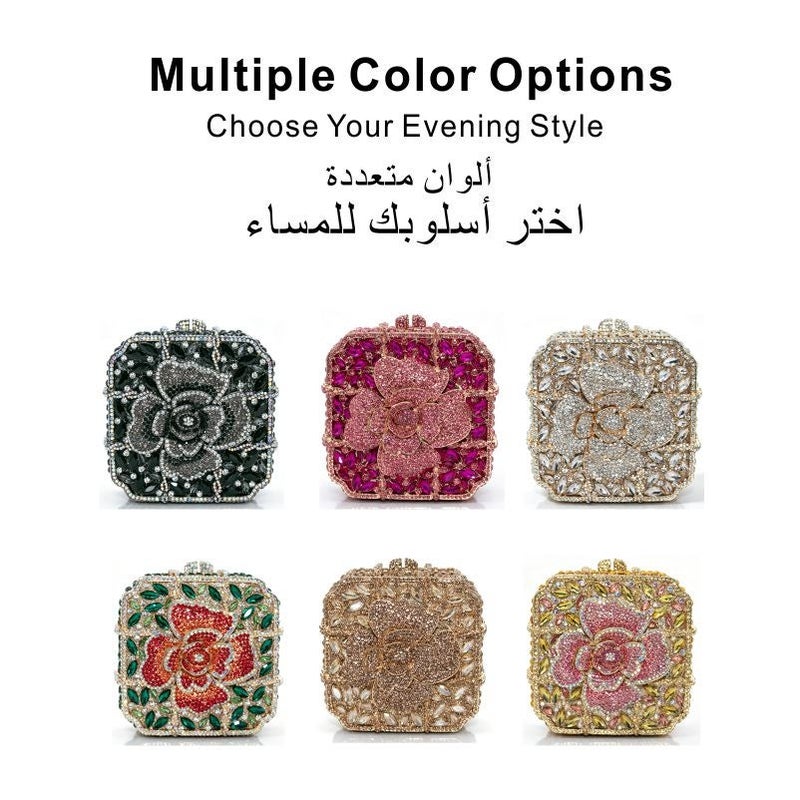 Women Rhinestone Envelope Clutch Evening Handbag With Detachable Chain - Image 5