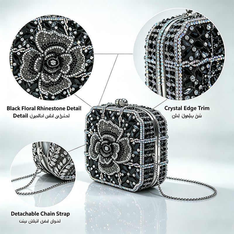Women Rhinestone Envelope Clutch Evening Handbag With Detachable Chain - Image 4