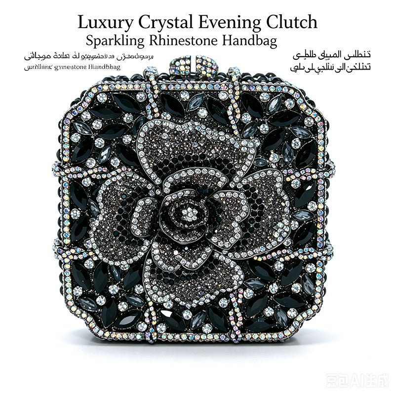 Women Rhinestone Envelope Clutch Evening Handbag With Detachable Chain - Image 1