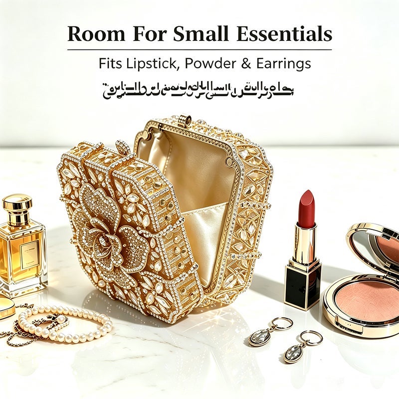 Women Rhinestone Envelope Clutch Evening Handbag With Detachable Chain - Image 3