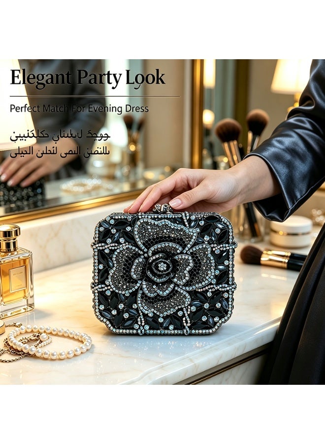 Women Rhinestone Envelope Clutch Evening Handbag With Detachable Chain - Image 2