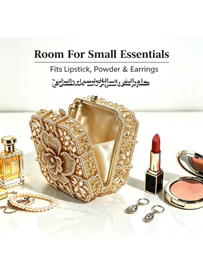 Women Rhinestone Envelope Clutch Evening Handbag With Detachable Chain - Image 3