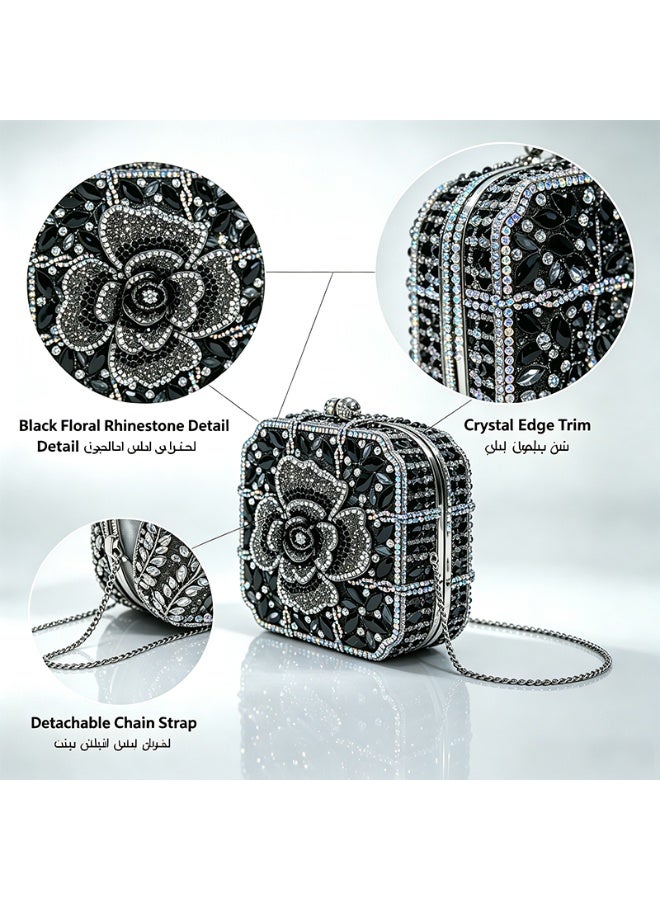 Women Rhinestone Envelope Clutch Evening Handbag With Detachable Chain - Image 4