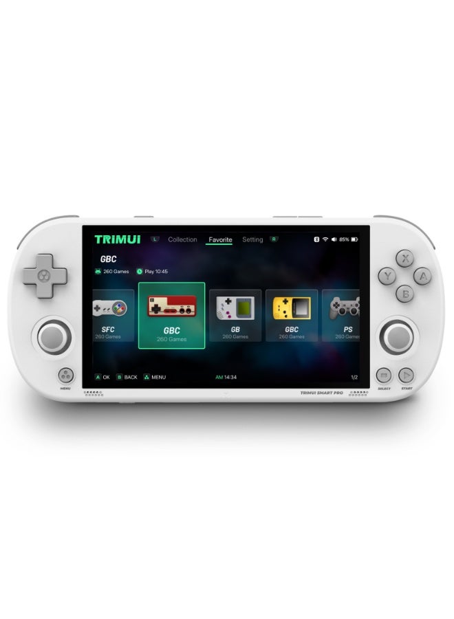 تريميو جهاز ألعاب ذكي برو ريترو، شاشة IPS بحجم 4.96 بوصة وبدقة 720x1280، جهاز ألعاب مزود ببطاقة TF مدمجة بسعة 64 جيجابايت، بطارية ليثيوم 5000 مللي أمبير، يدعم عدة محاكيات، جهاز ألعاب عادي (أبيض) - Image 1