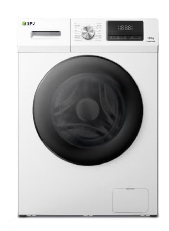 SPJ 12KG Front Load Fully Automatic Washing Machine, BLDC Inverter Motor, 1400 RPM, A+++ Energy Efficient, LED Display, Multiple Wash Programs, Low Noise, White - Image 1