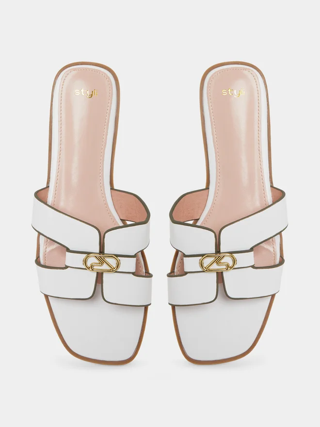 Styli white Styli Cut-Out Strap Flat Sandals for Women | Best Price UAE