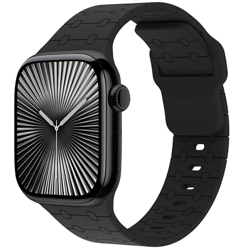 Fullmosa Sport Silicone Band Compatible with Apple Watch Strap 41mm 40mm 38mm 42mm(Series 10/11) for Women Men [No Watch],Soft Wristband for iWatch SE3 SE2 SE Series 11 10 9 8 7 6 5 4 3 2 1,Black - Image 1