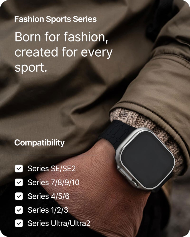 Fullmosa Sport Silicone Band Compatible with Apple Watch Strap 41mm 40mm 38mm 42mm(Series 10/11) for Women Men [No Watch],Soft Wristband for iWatch SE3 SE2 SE Series 11 10 9 8 7 6 5 4 3 2 1,Black - Image 5