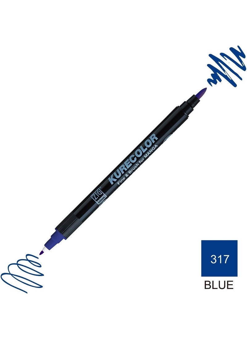 Zig Kurecolor Mangaka Fine&brush Double Sided Pen CNKC-2200 No 317 Blue  - Image 5