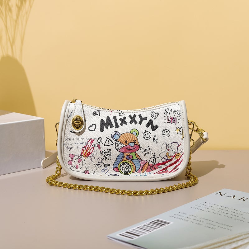 Bag Women'S Crossbody Bag Graffiti Bucket Bag Simple Cylinder Bag Bear Letter Vegetable Basket Handbag - Image 5
