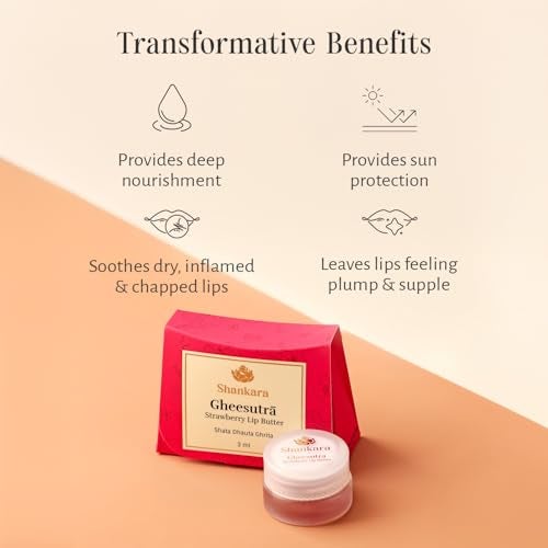 Shankara Gheesutrā Strawberry Lip Butter, Ayurvedic Lip Balm for Soothing Dry, Inflamed, and Chapped Lips - Nourishment, Moisturizing, and Hydration up to 12 Hours - (Pack of 1) - 3ml - Image 5