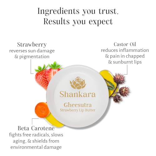 Shankara Gheesutrā Strawberry Lip Butter, Ayurvedic Lip Balm for Soothing Dry, Inflamed, and Chapped Lips - Nourishment, Moisturizing, and Hydration up to 12 Hours - (Pack of 1) - 3ml - Image 3
