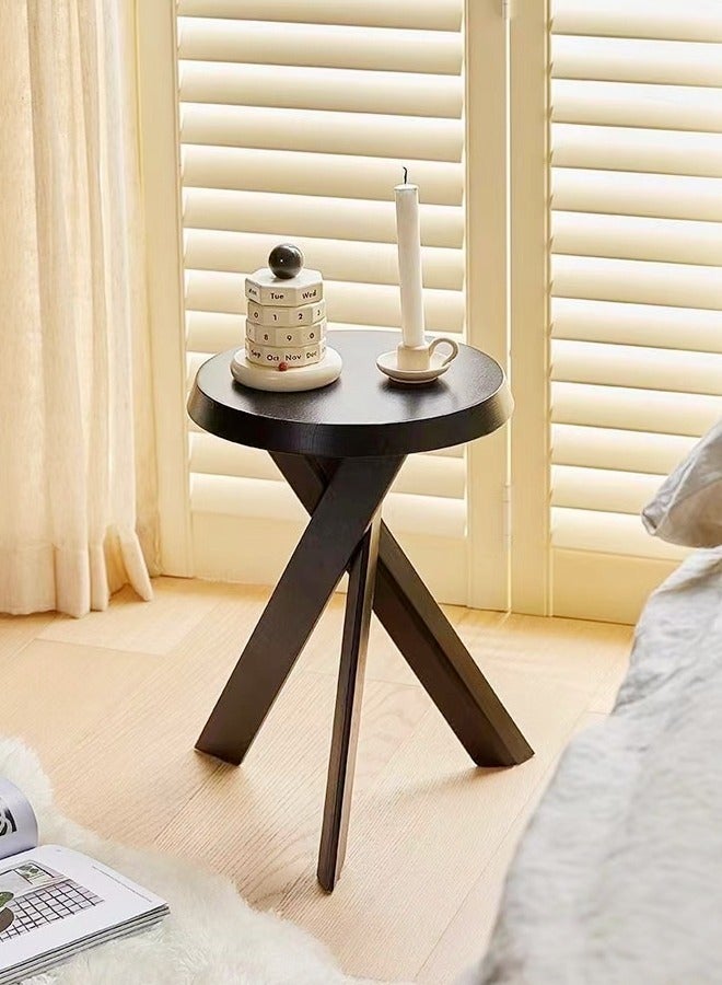Multifunction Vintage Cross Leg Design Solid Wood Sofa Table Scandinavian Style Living Room Coffee Table Round Edge Nightstand for Bedroom Home Office Furniture 35x35x45 cm (Fully Assembled)