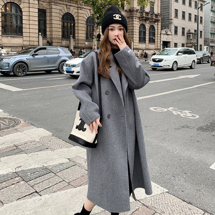Autumn and Winter Korean Double-sided Fleece Wool Coat Womens 2024 New Fashionable Western Style Loose Mid-length Coat Coat Gown T3412 # Gray 