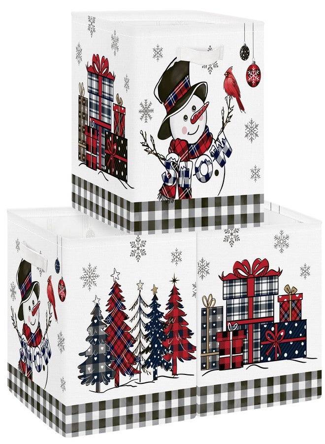 Clastyle 3 Pcs Large Christmas Tree Storage Basket Set Santa Claus Candy Snowman Book Toy Basket Snowflake Xmas Gift Storage Bins Boxes for Laundry Nursery Home,Red Black Snowman,11.8x11.8x11.8 in - Image 1