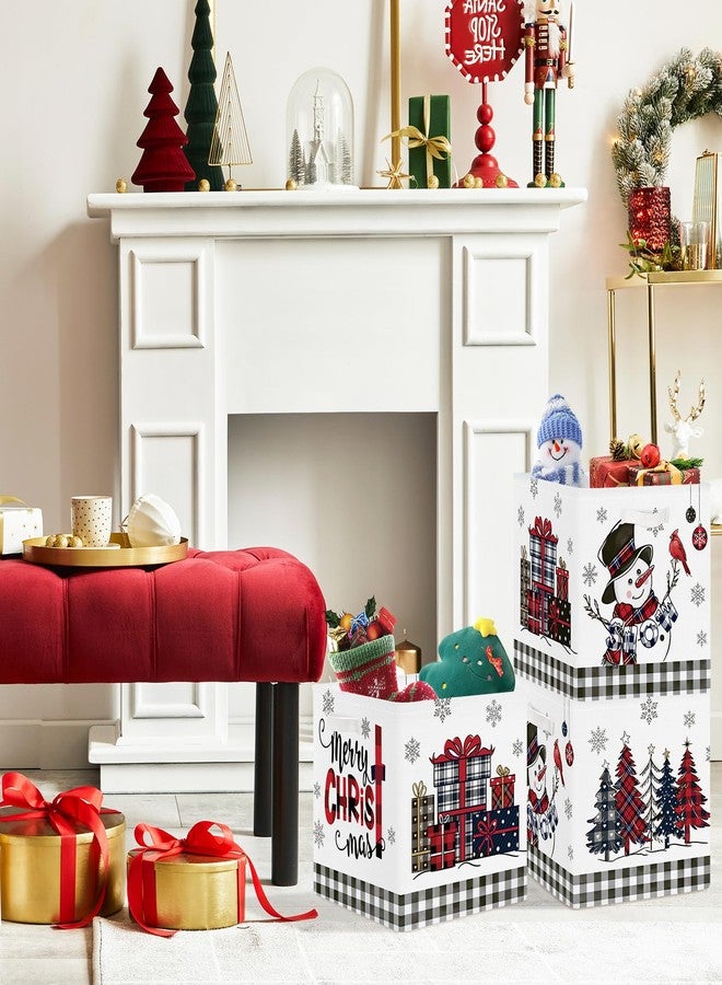 Clastyle 3 Pcs Large Christmas Tree Storage Basket Set Santa Claus Candy Snowman Book Toy Basket Snowflake Xmas Gift Storage Bins Boxes for Laundry Nursery Home,Red Black Snowman,11.8x11.8x11.8 in - Image 5