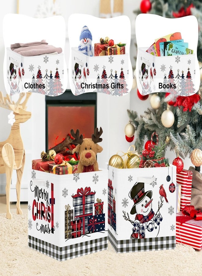 Clastyle 3 Pcs Large Christmas Tree Storage Basket Set Santa Claus Candy Snowman Book Toy Basket Snowflake Xmas Gift Storage Bins Boxes for Laundry Nursery Home,Red Black Snowman,11.8x11.8x11.8 in - Image 3