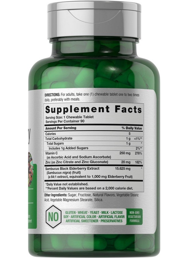 Horbäach Horbaach Black Elderberry Vitamin C and Zinc | 90 Chewable Tablets | Mixed Berry Flavor | Immune Support Complex | Vegetarian, Non-GMO, and Gluten Free Supplement - Image 2