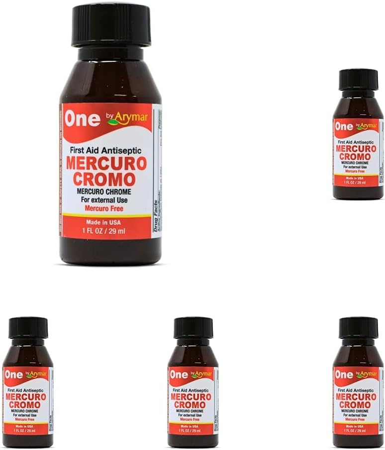 Arymar Mercuro Chrome Antiseptic Solution First Aid Topical Liquid 1 fl oz for Minor Cuts and Scrapes Pack of 5 - Image 1