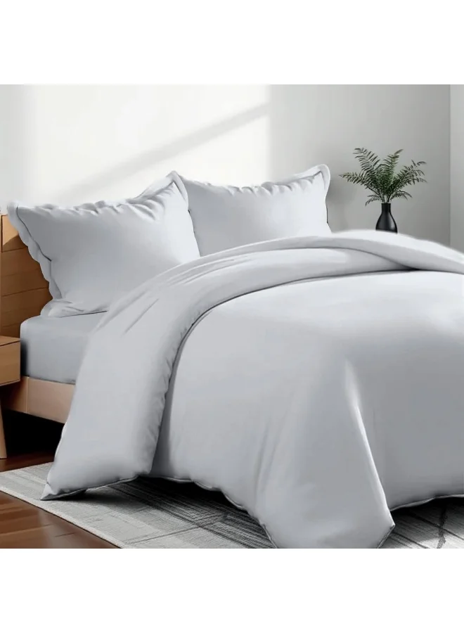 Hotel Linen Klub Hotel Linen Klub Single Duvet Cover 2PC Set - 350TC 100% Long Staple Cotton Sateen -Luxury Quality, Easy Button Closure, Size: 140x200cm + 1PC Pillow Sham 50 x 75+ 5cm, Silver