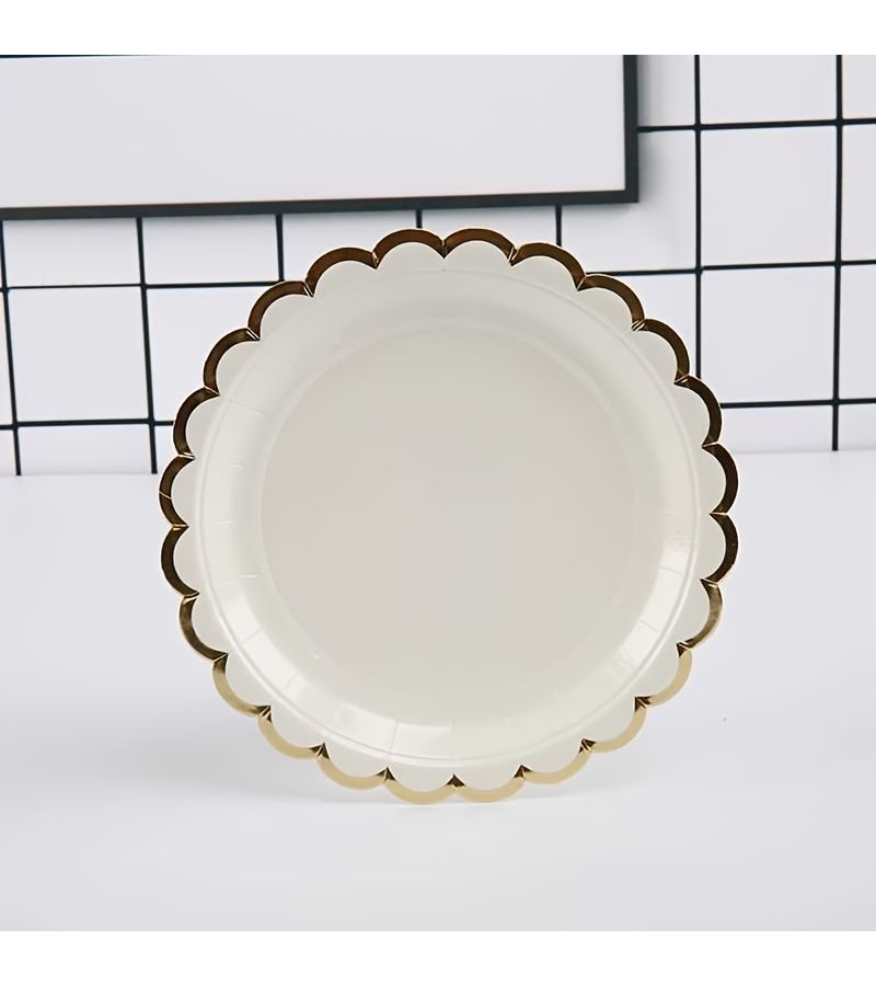 80pcs Elegant Party Supplies Set Disposable Paper Plates Cups Napkins Combo Golden Foil Finish Assorted Shapes Perfect For Birthday Christmas Graduation Events Picnic Afternoon Tea - Image 4