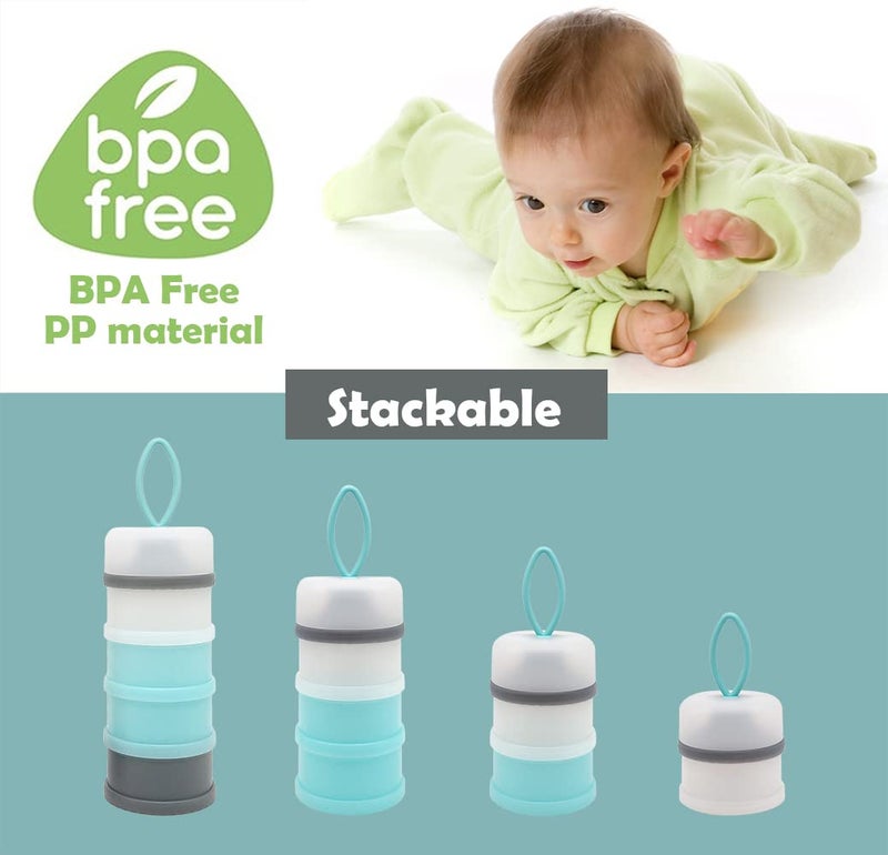 LADISO Baby Formula Dispenser Container, Portable Milk Powder Dispenser, Baby Feeding Travel Storage Container, Non-Spill Stackable Baby Snack Storage Container, BPA Free, 4 Compartments - Image 3