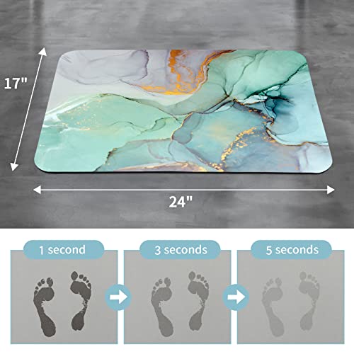Gibelle Bath Mat Rug Super Absorbent Quick Dry Thin Bathroom Rugs Fit Under Door Non Slip Rubber Backed Bathroom Floor Mat for in Front of Bathtub Sink Shower 17x24 Green Marble - Image 3