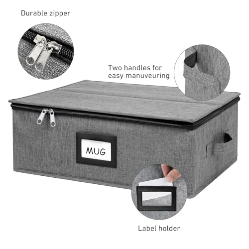 HURZMORO Mug Storage Box with 12 Compartments, Gray Hard Shell Container, Padded Dividers, Dual Handles, Zipper Lid for Coffee Cup Organization and Moving (1, Coffee Cup Storage Box) - Image 5
