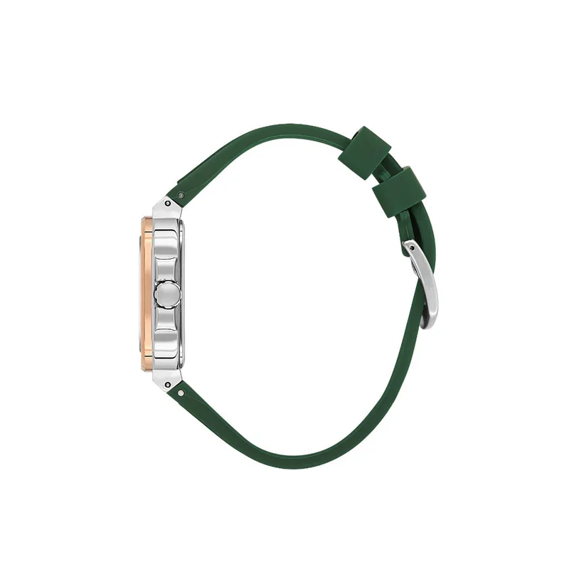 DANIEL KLEIN Men's Silicone Band Silver and Rose Gold Brass Case Analog Dark Green Square Emboss Dial Japanese Quartz Premium 50 Meters Water Resistant