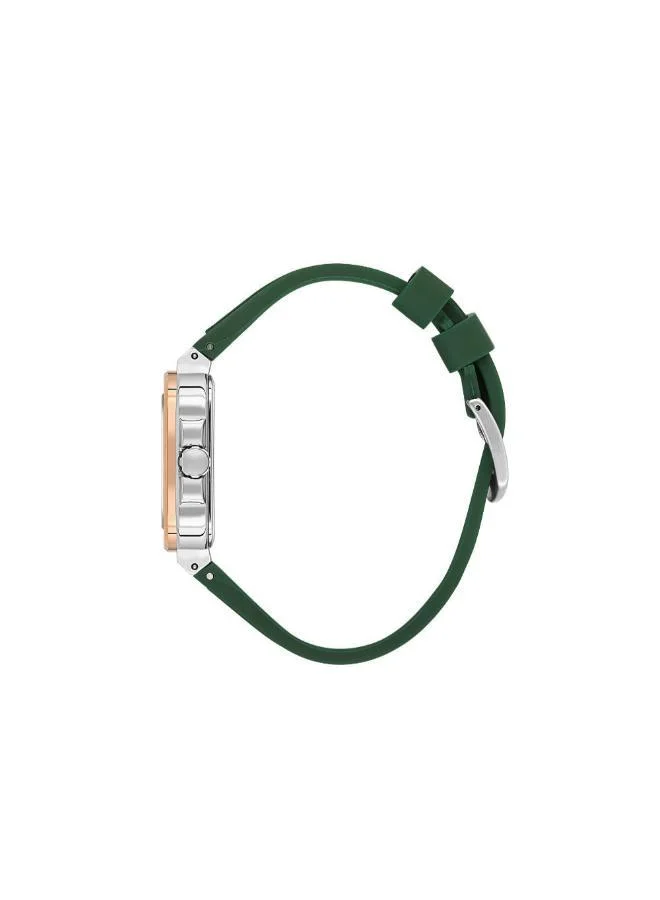 DANIEL KLEIN Men's Silicone Band Silver and Rose Gold Brass Case Analog Dark Green Square Emboss Dial Japanese Quartz Premium 50 Meters Water Resistant