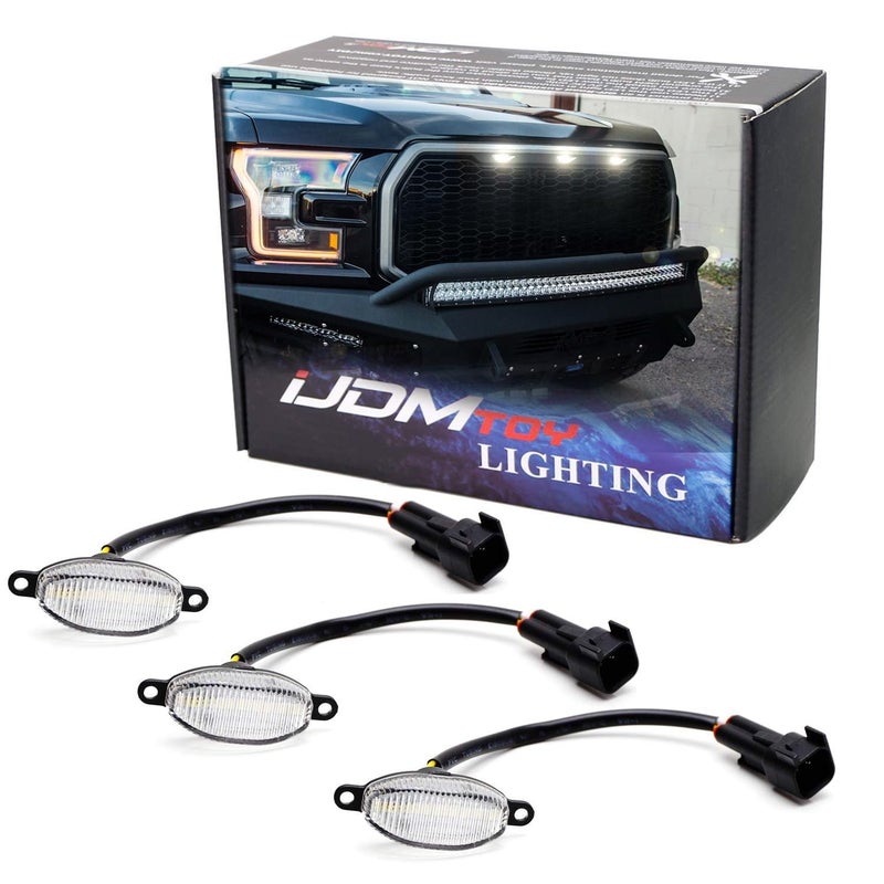 iJDMTOY 3pc Clear Lens White LED Grille Running Lights Compatible with 201014  1720 Ford Raptor Powered by 36 Pieces of SMD LED Lights
