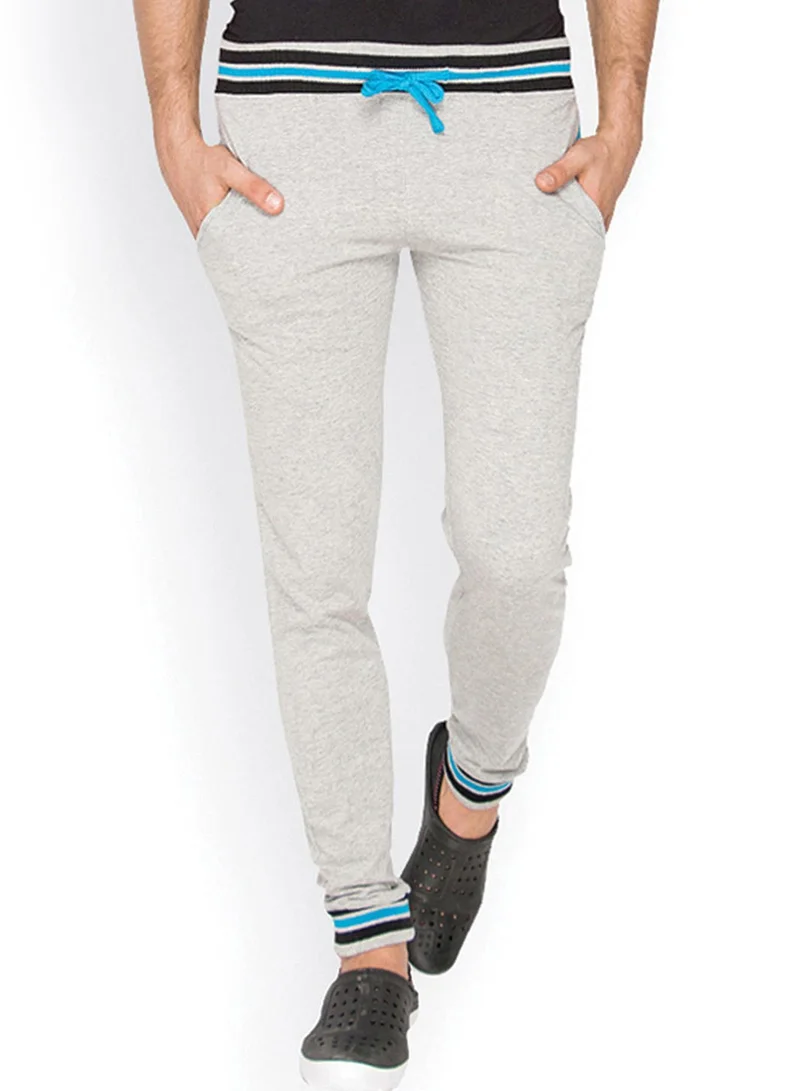Campus Sutra Men's Cloud Grey Block-Knit Trackpants